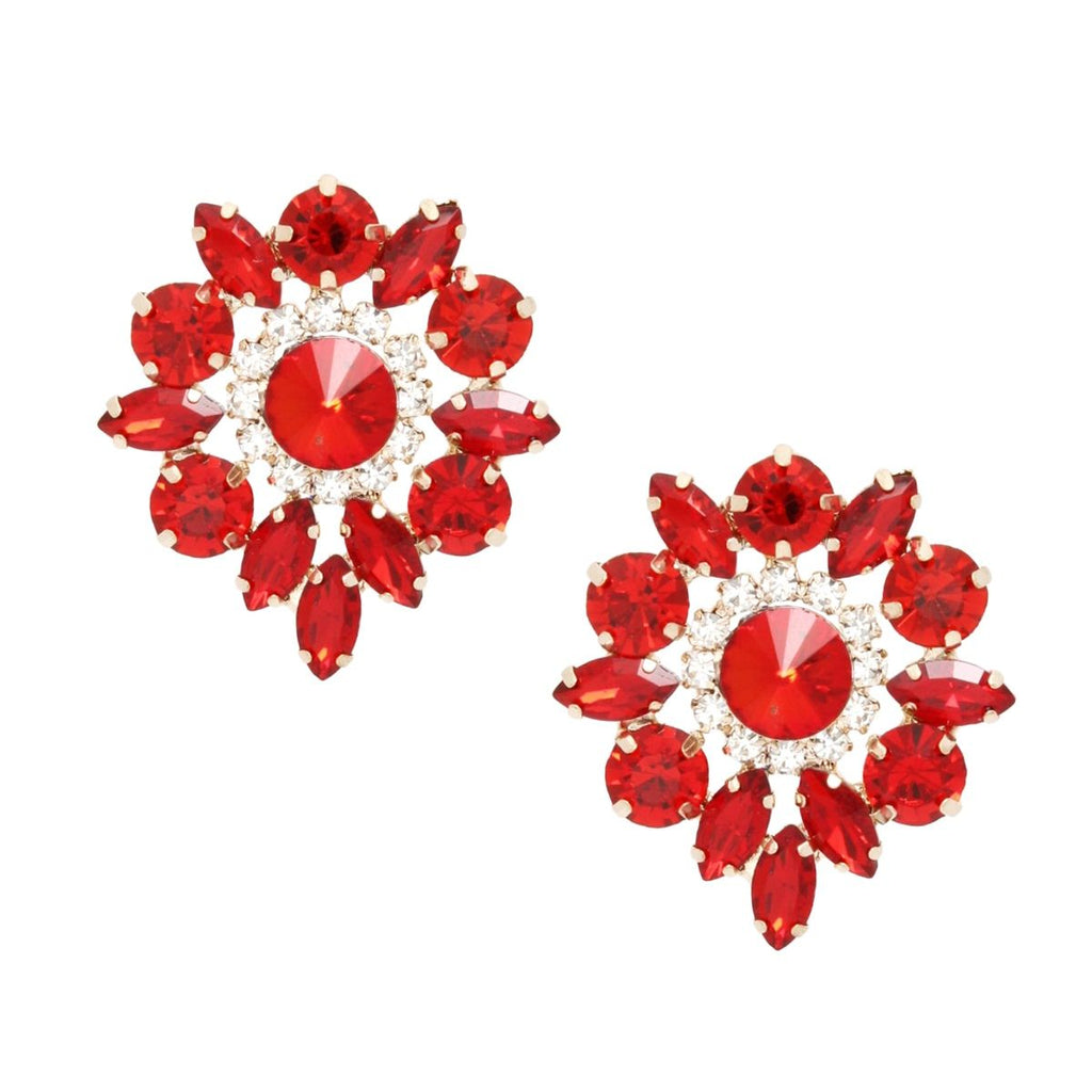 DST Studs Red Crystal Rounded Earrings Women