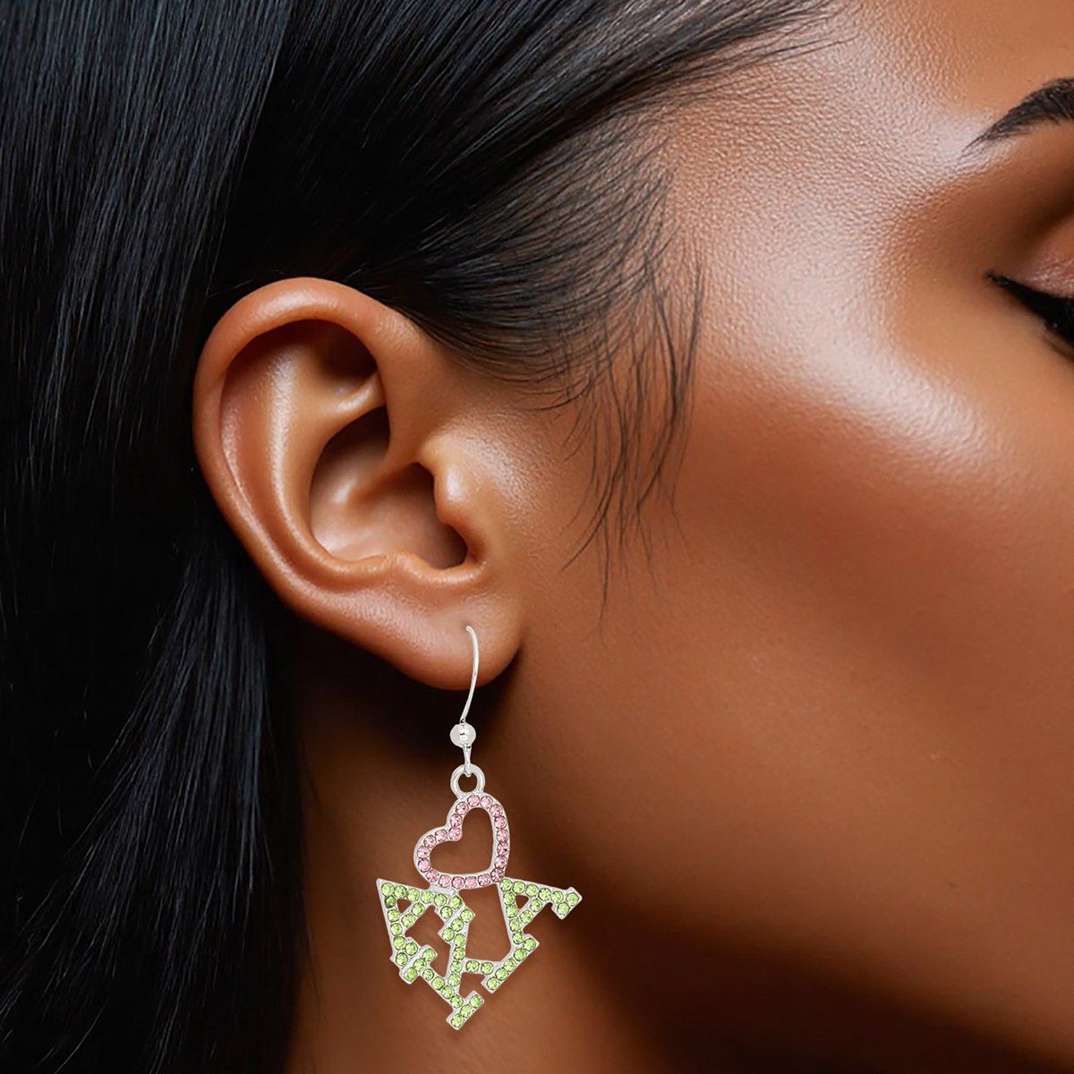 AKA Greek Heartfelt Pride Bling Fish Hook Earrings