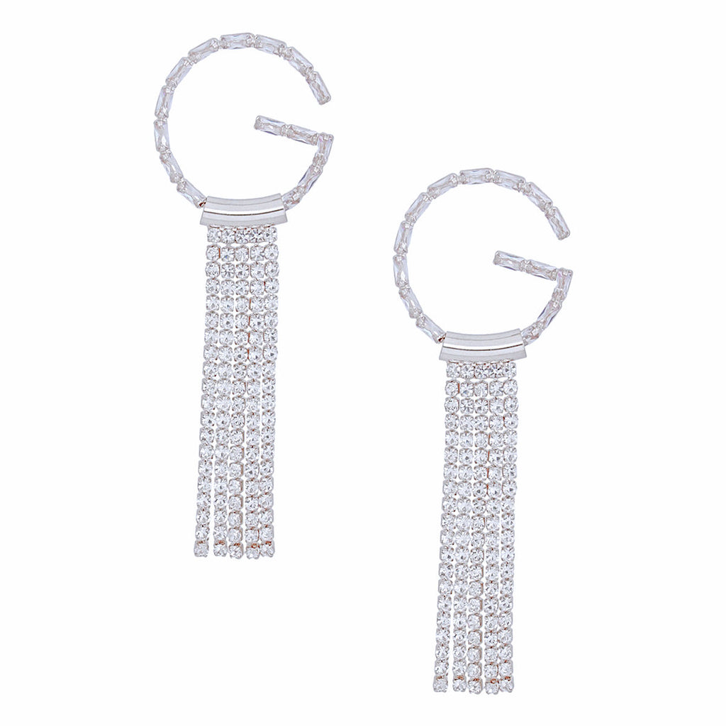 Tassel Silver G Rhinestone Fringe Earrings Women