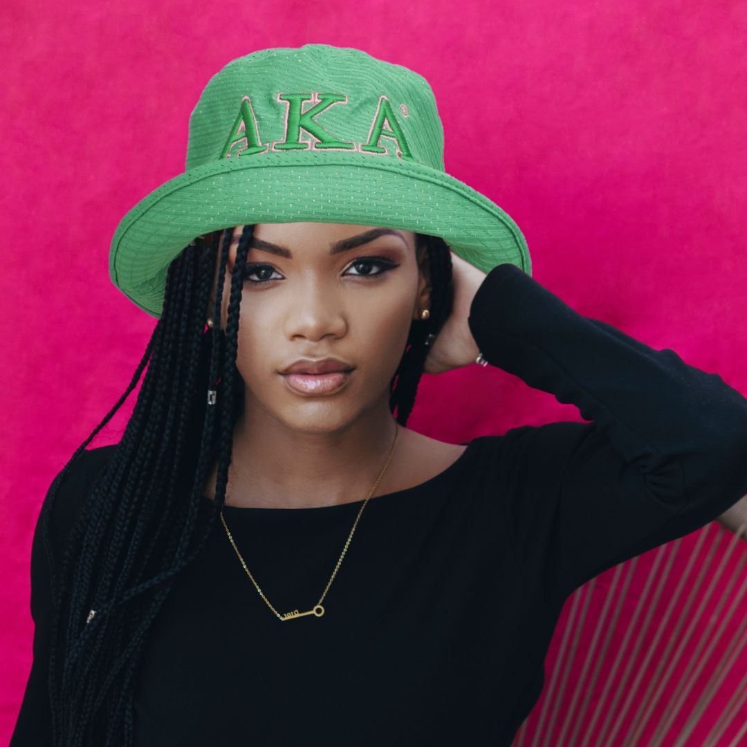 AKA Sorority Green Mesh Embroidered Bucket Hat