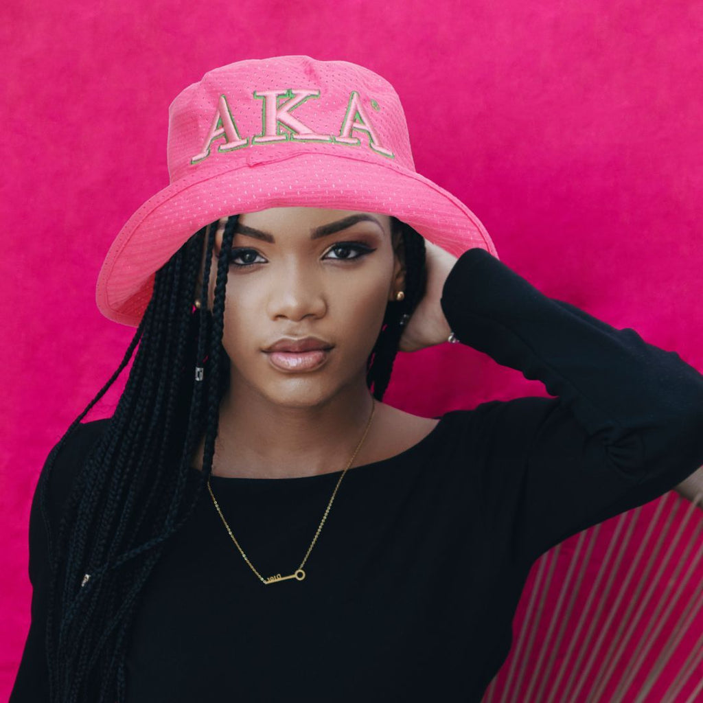 AKA Sorority Pink Mesh Embroidered Bucket Hat