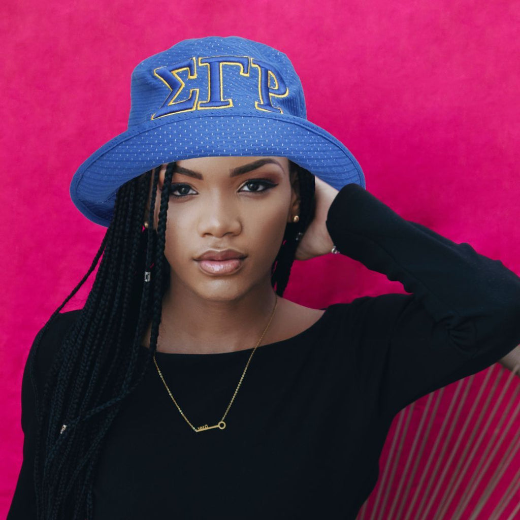 SGRHO Sorority Yellow Mesh Embroidered Bucket Hat
