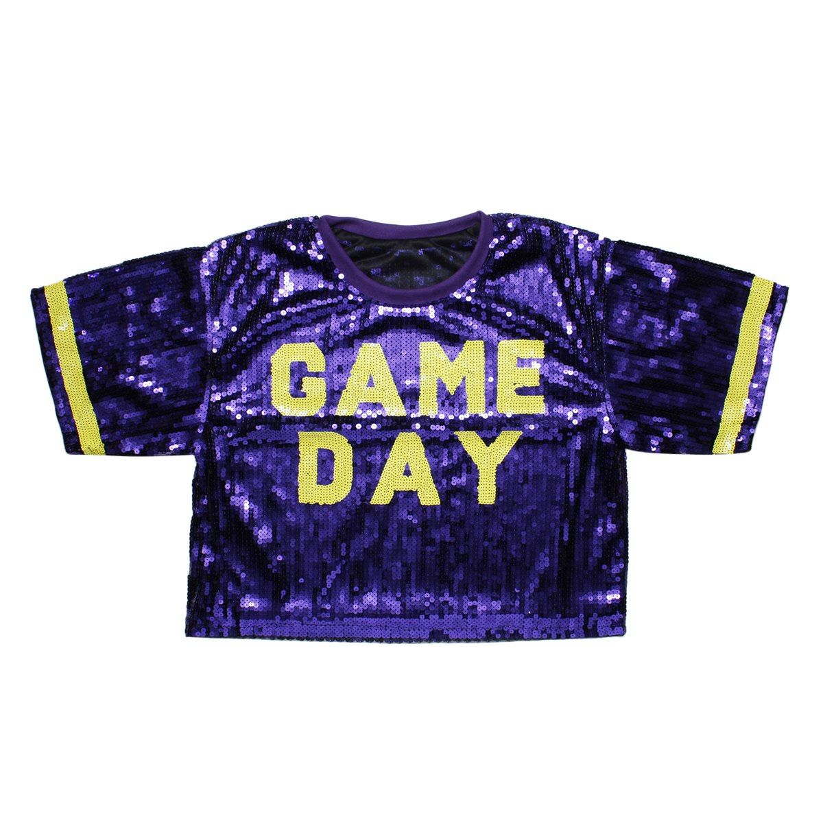 Jersey Purple Yellow Sequin GAME DAY Crop Top