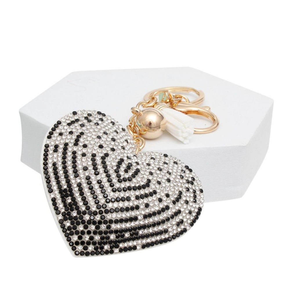 Keychain Sparkling Love Black White Padded Heart