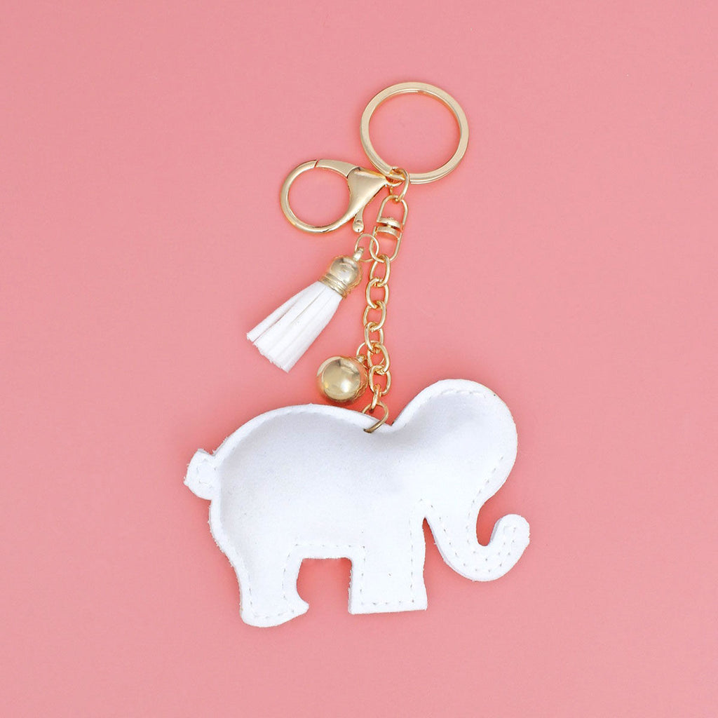 Keychain Glam White Rhinestone Elephant Charm