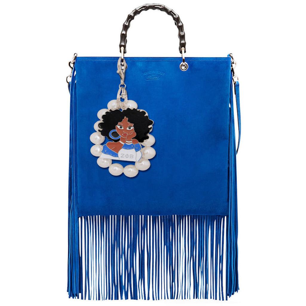 Blue White Woman Pearl Keychain ZPB