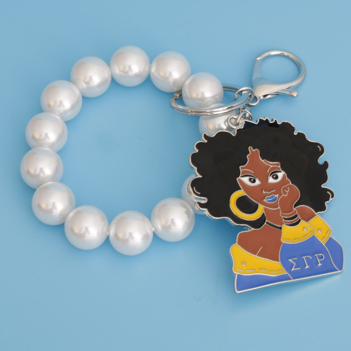 Blue Gold Woman Pearl Keychain SGRHO