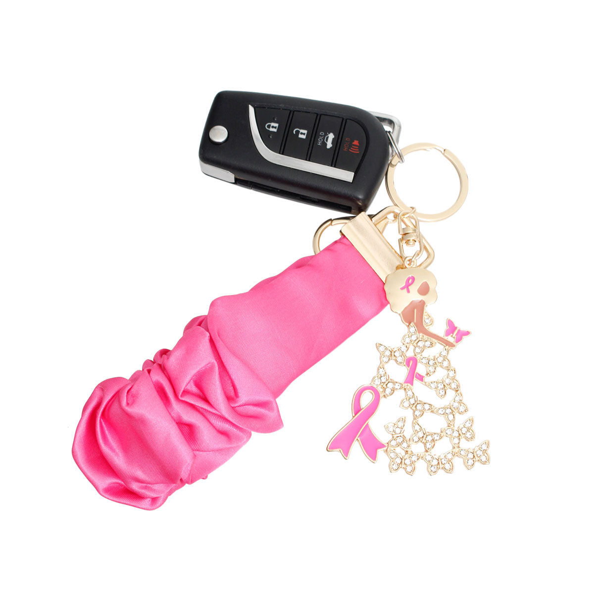 Breast Cancer Gold Pink Wristlet Butterfly Keychain