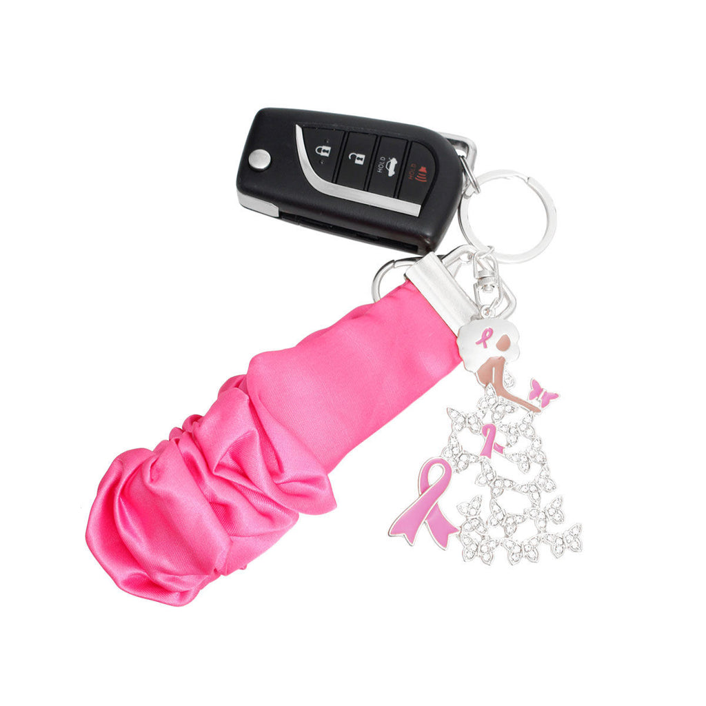 Breast Cancer Silver Pink Wristlet Butterfly Keychain