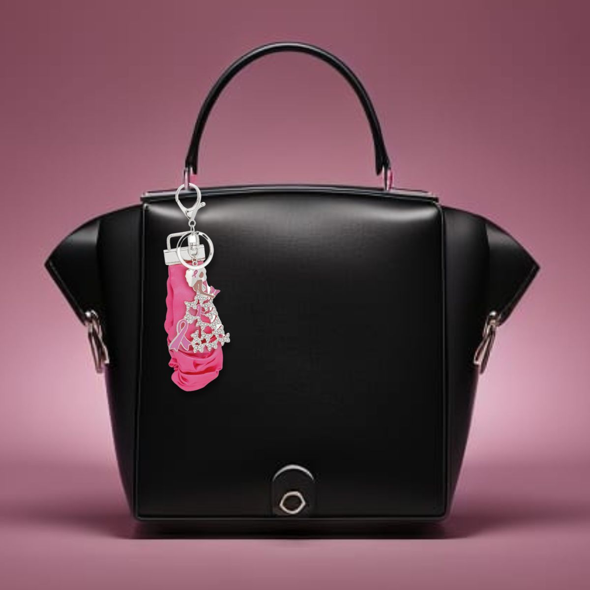 Breast Cancer Silver Pink Wristlet Butterfly Keychain