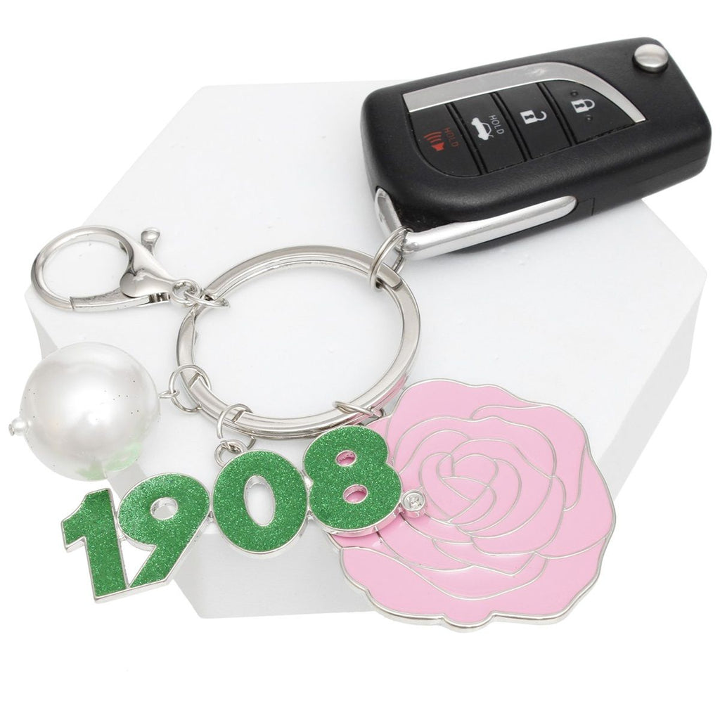 AKA Sorority Flower 1908 Keychain and Bag Clip