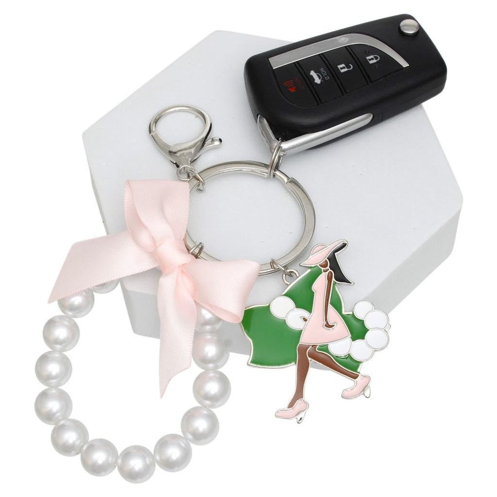 AKA Sorority Pink Lady Green Ivy Pearl Keychain