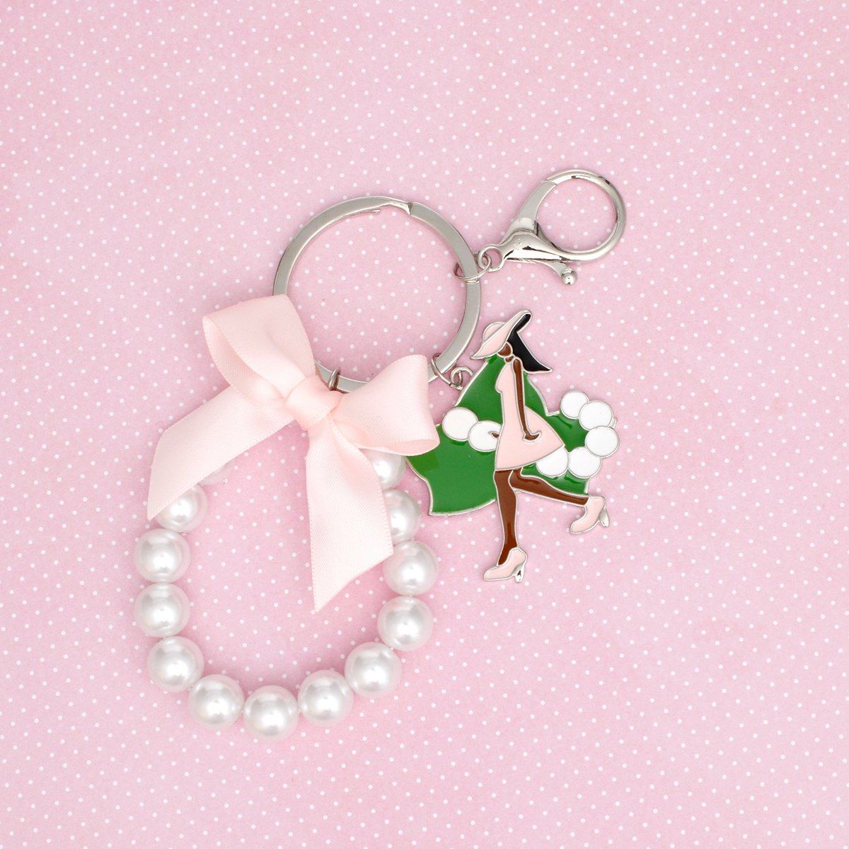 AKA Sorority Pink Lady Green Ivy Pearl Keychain