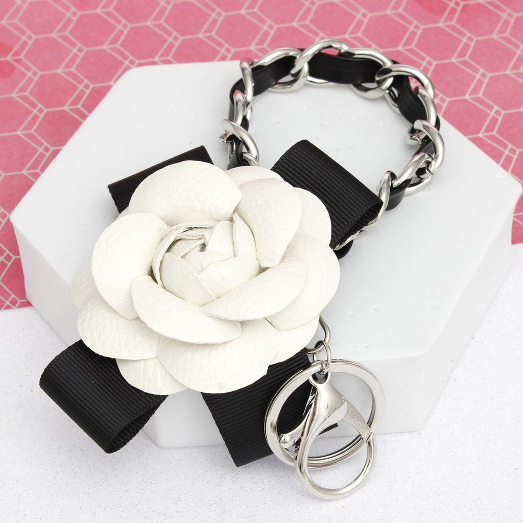 Keychain White Camellia Silver Chain Handbag Clip