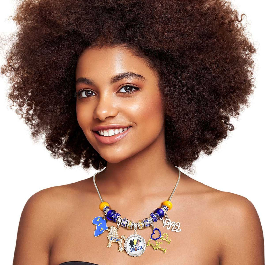 Blue Gold SGRho Sorority Charm Necklace