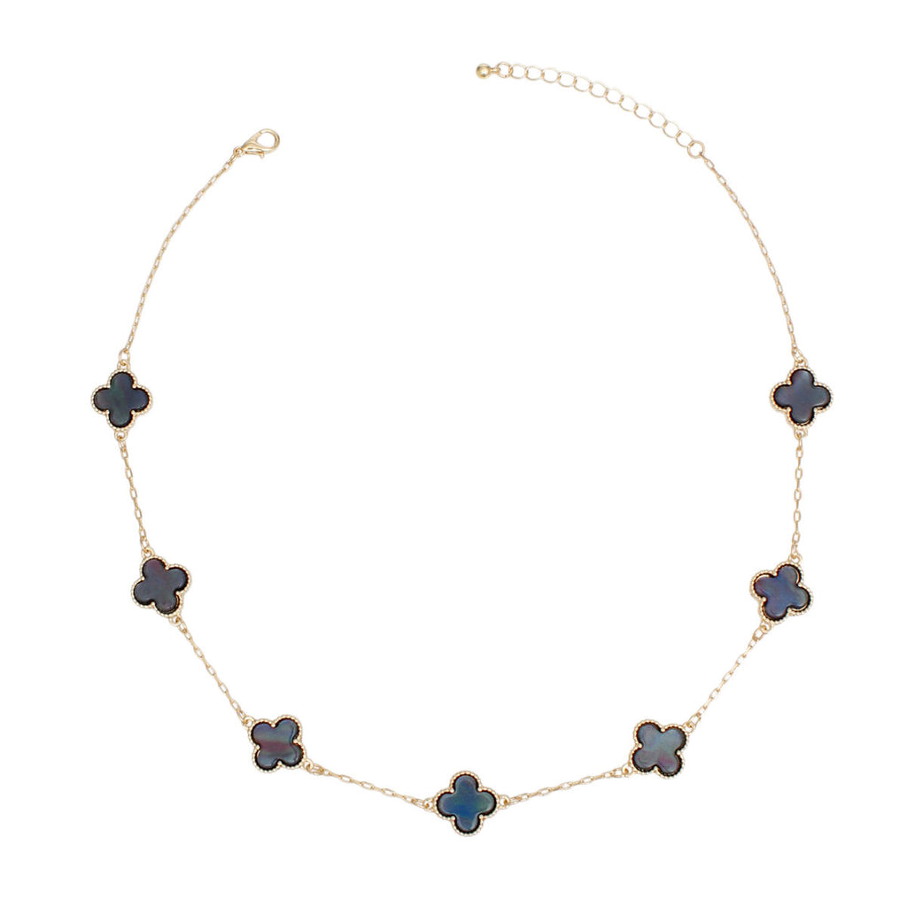 Necklace Gold Gray Quatrefoil Clover 7 Motifs