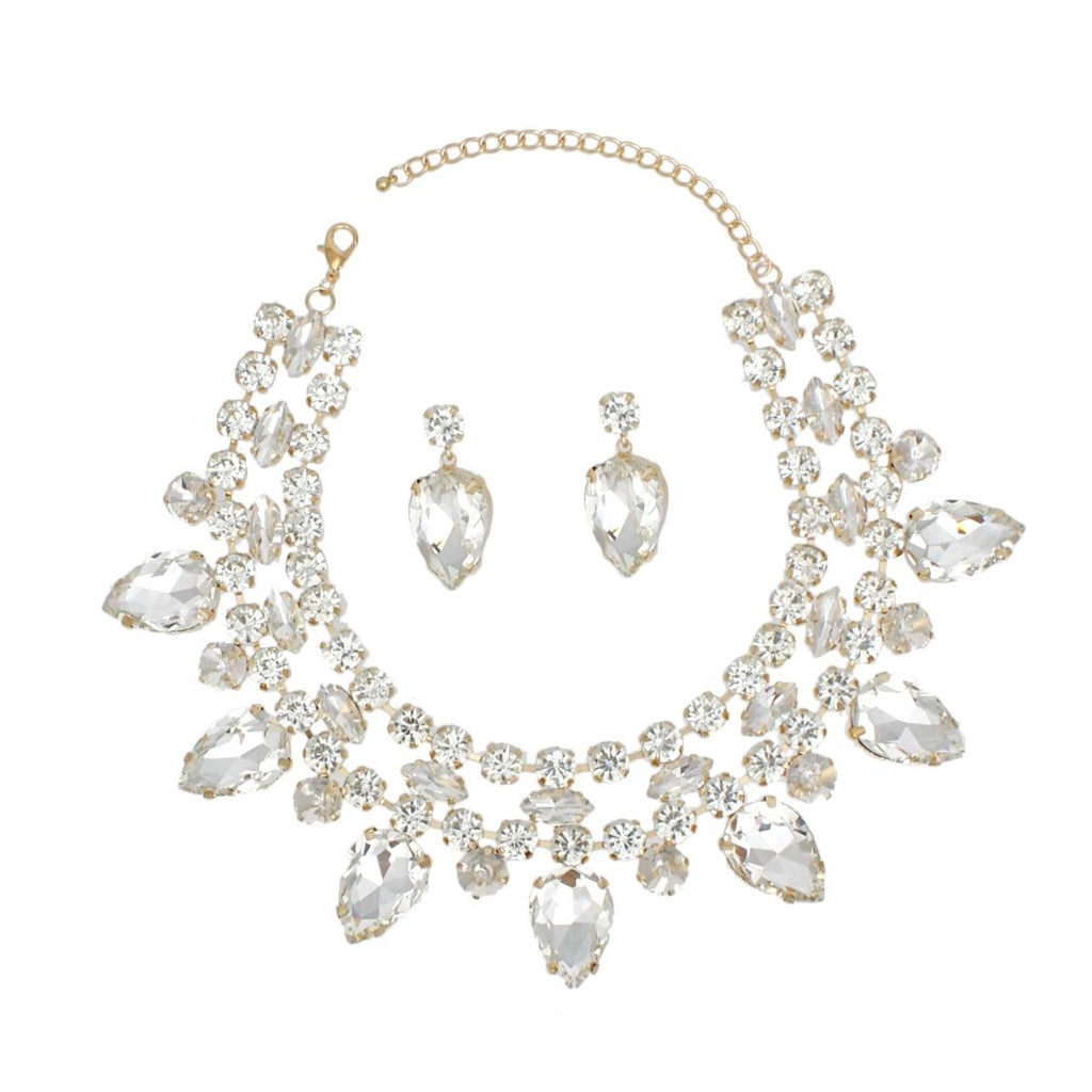 Formal Brilliant Gold Teardrop Crystal Necklace