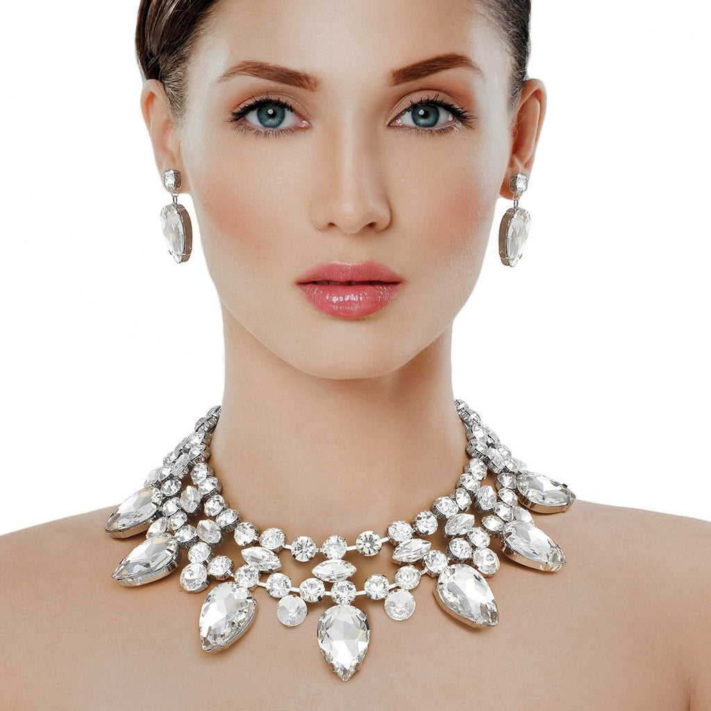 Formal Brilliant Silver Teardrop Crystal Necklace