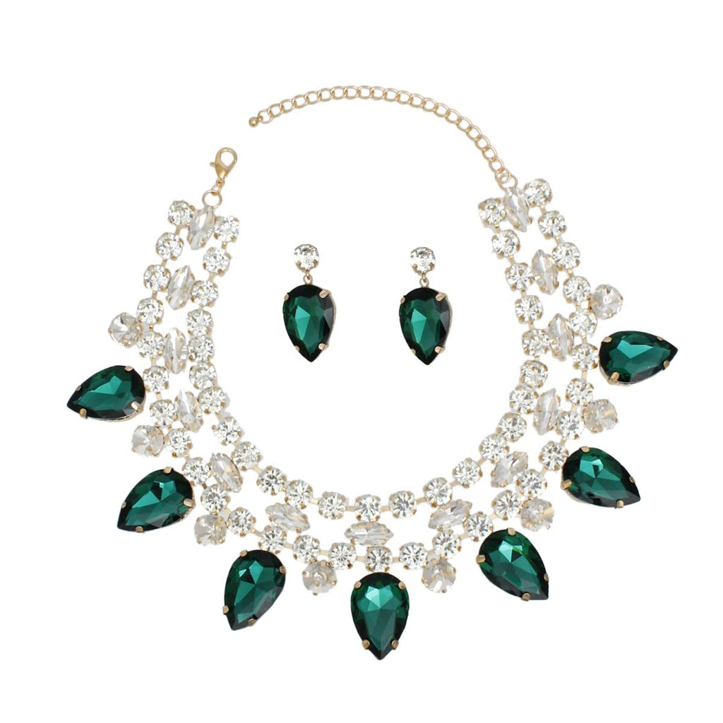 Formal Brilliant Green Teardrop Crystal Necklace