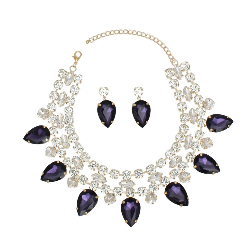 Formal Brilliant Purple Teardrop Crystal Necklace