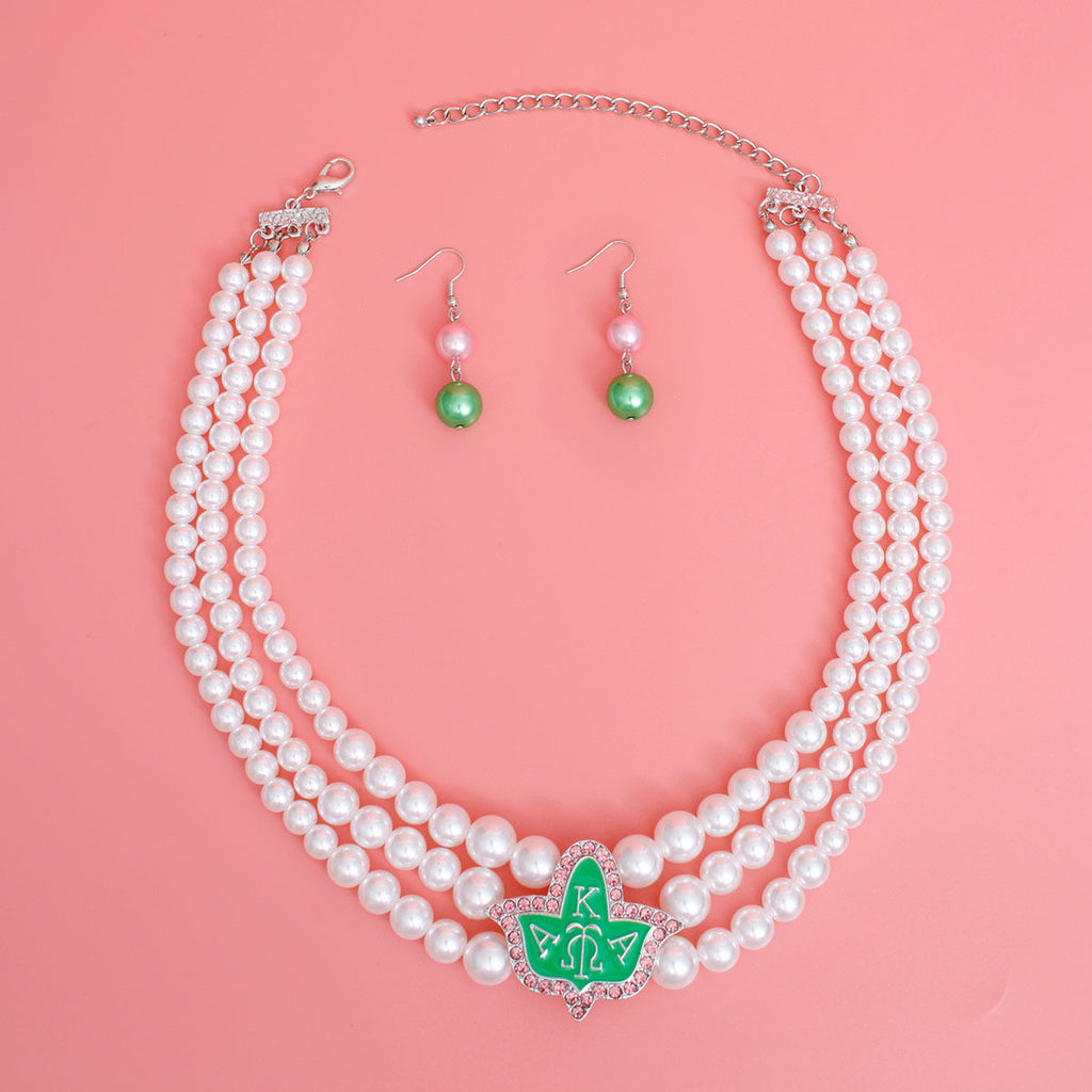 AKA Pearl Necklace Green Tea Rose AKA Set