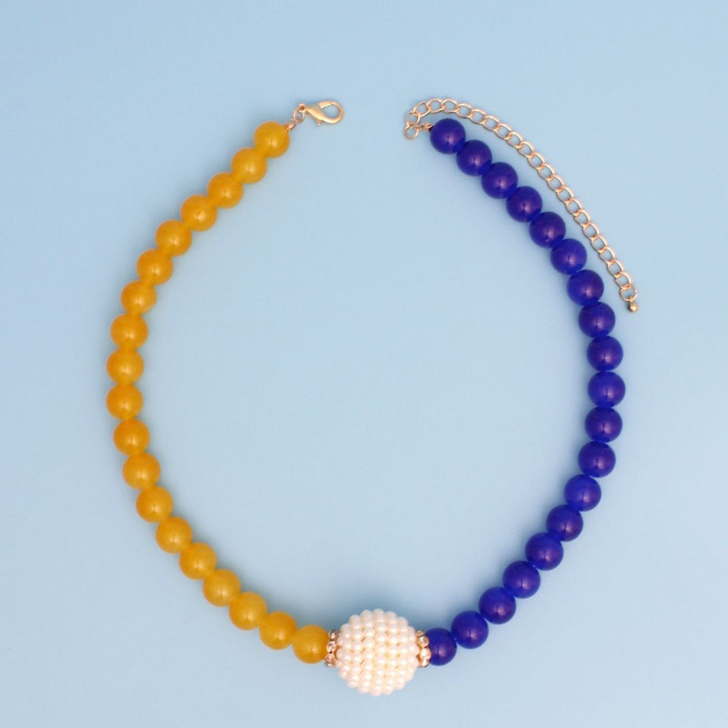 SGRHO Sorority Blue Gold Pearl Glass Bead Necklace