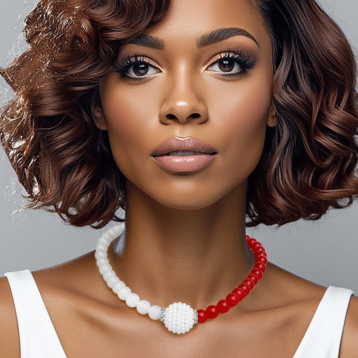 DST Sorority Red White Pearl Glass Bead Necklace