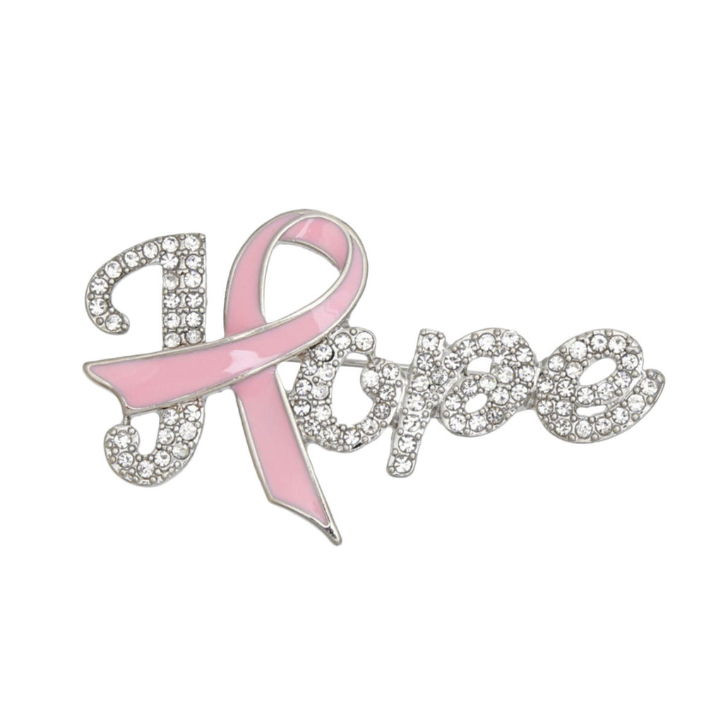 Breast Cancer Brooch Silver Light Pink Ribbon Hope Pin
