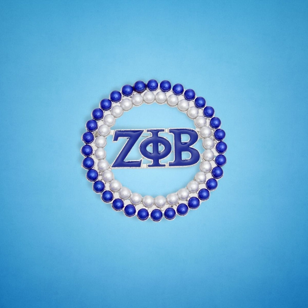 ZPB Sorority Brooch Blue White Pearl Round Pin