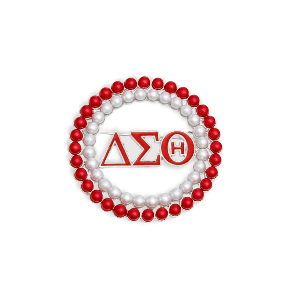 DST Sorority Brooch Red White Pearl Round Pin