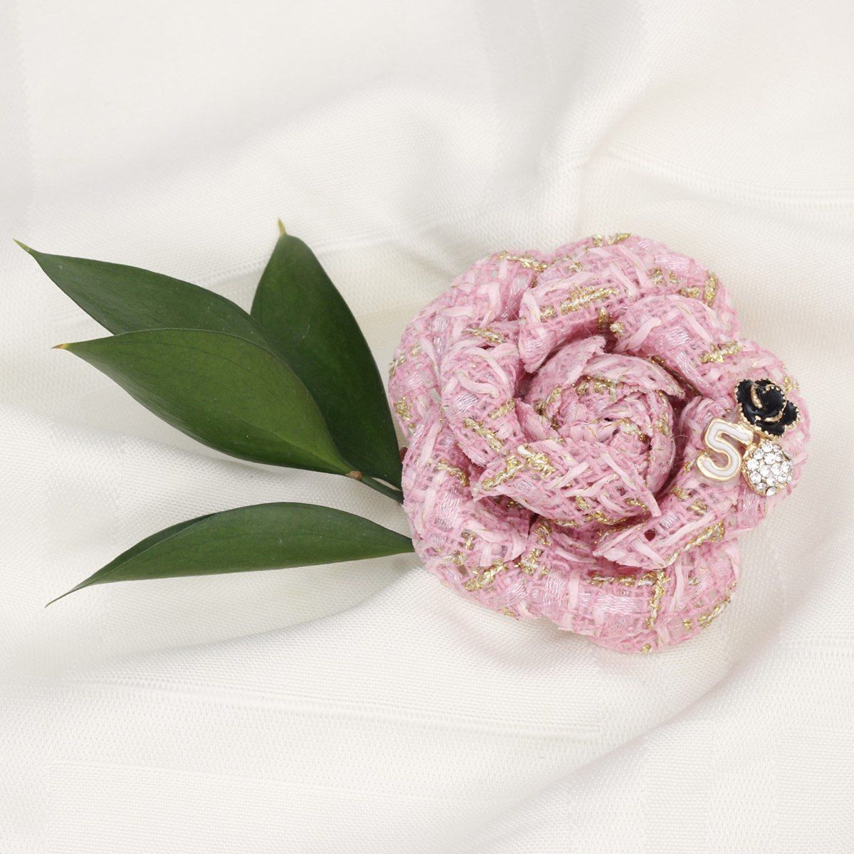 Brooch Couture Pink Tweed Camellia Bloom Pin