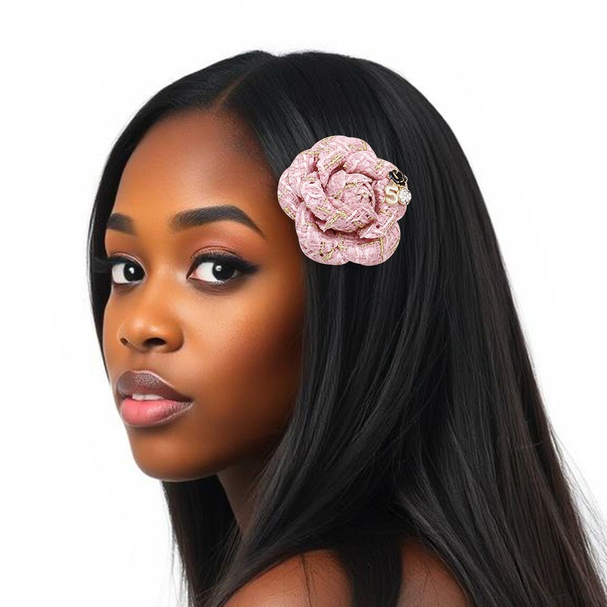 Brooch Couture Pink Tweed Camellia Bloom Pin