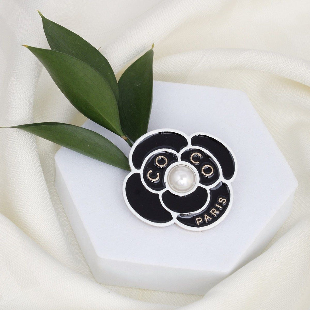 Brooch Black Paris Coco Flower Pearl Couture Pin