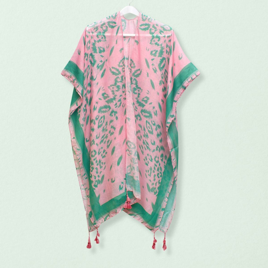 AKA Sorority Pink Green Leopard Structured Kimono