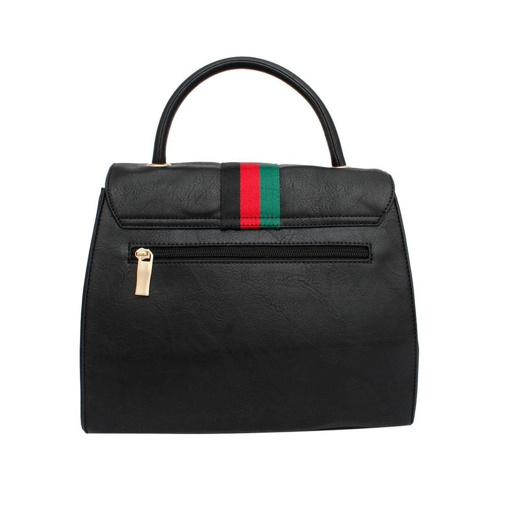 Satchel Soft Black Bee and Stripe Handbag Set