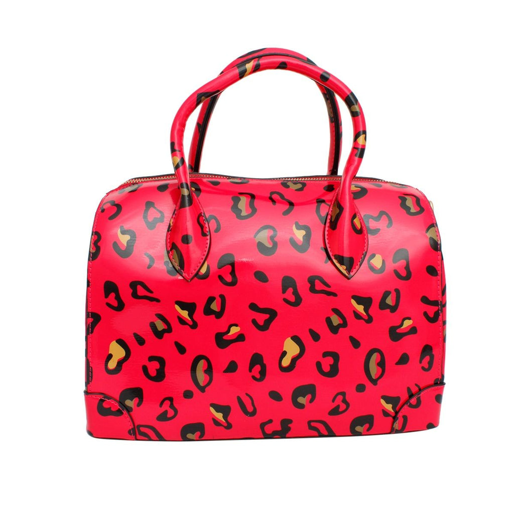 Domed Satchel Neon Fuchsia Leopard Handbag Set