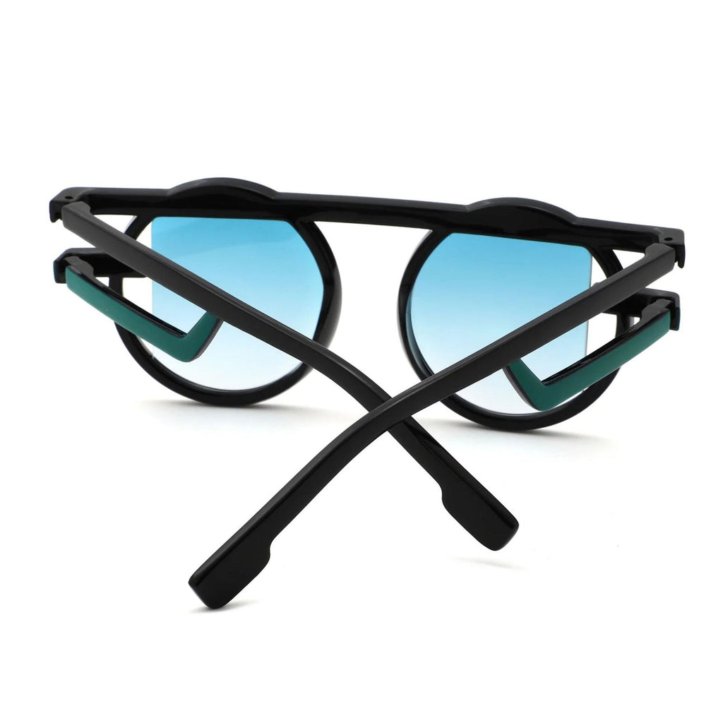 Sunglasses Black Round Futuristic Double Frame