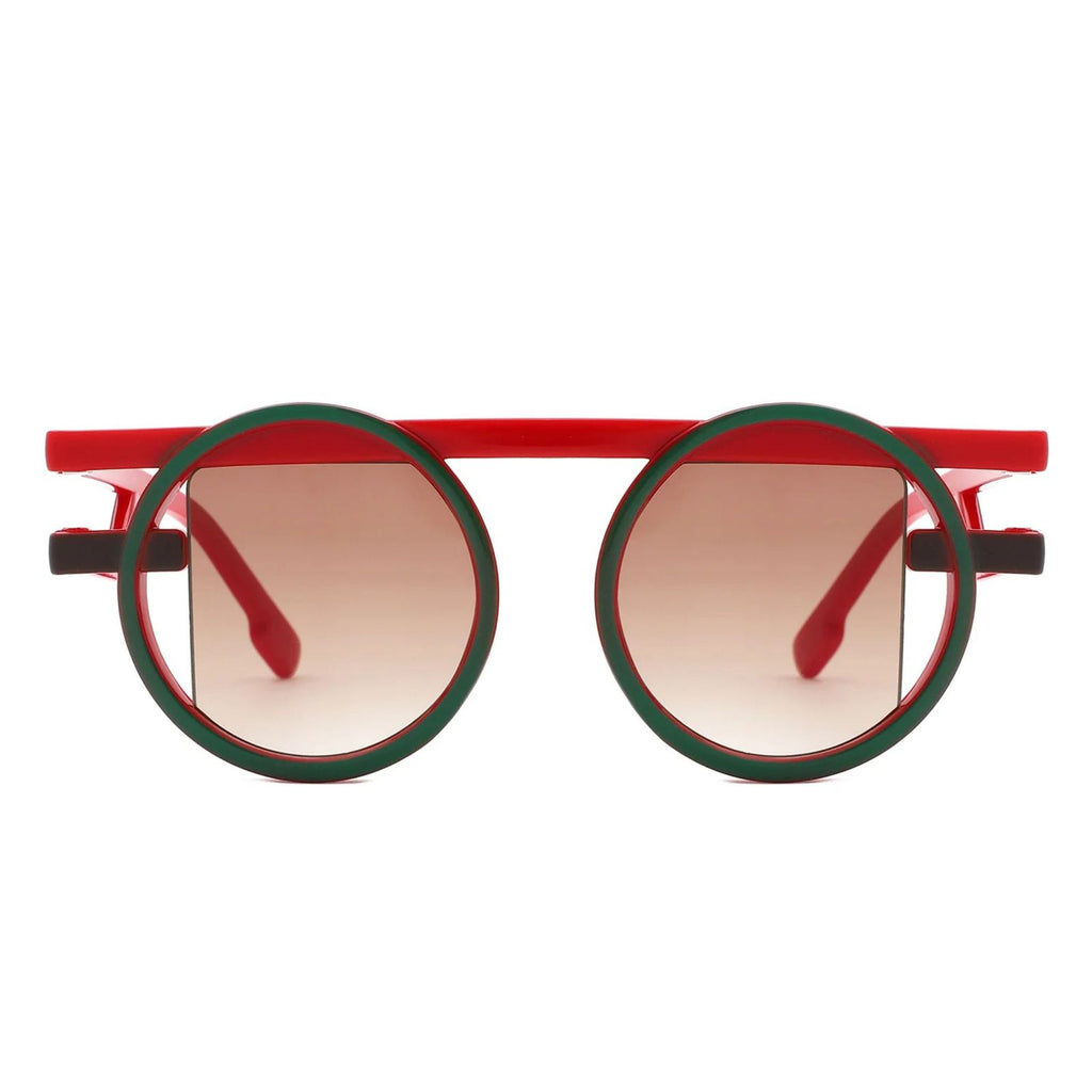 Sunglasses Red Green Round Futuristic Double Frame