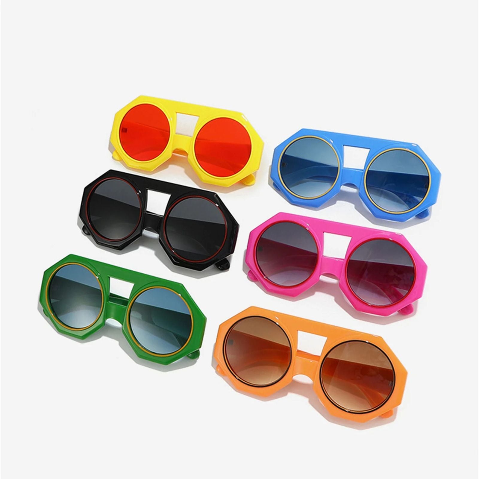 Sunglasses Blue Geometric Chunky Round for Women