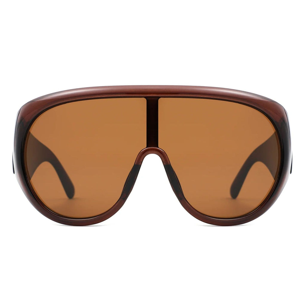 Sunglasses Brown Retro Rounded Visor for Women