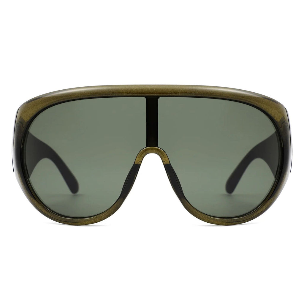 Sunglasses Green Retro Rounded Visor for Women
