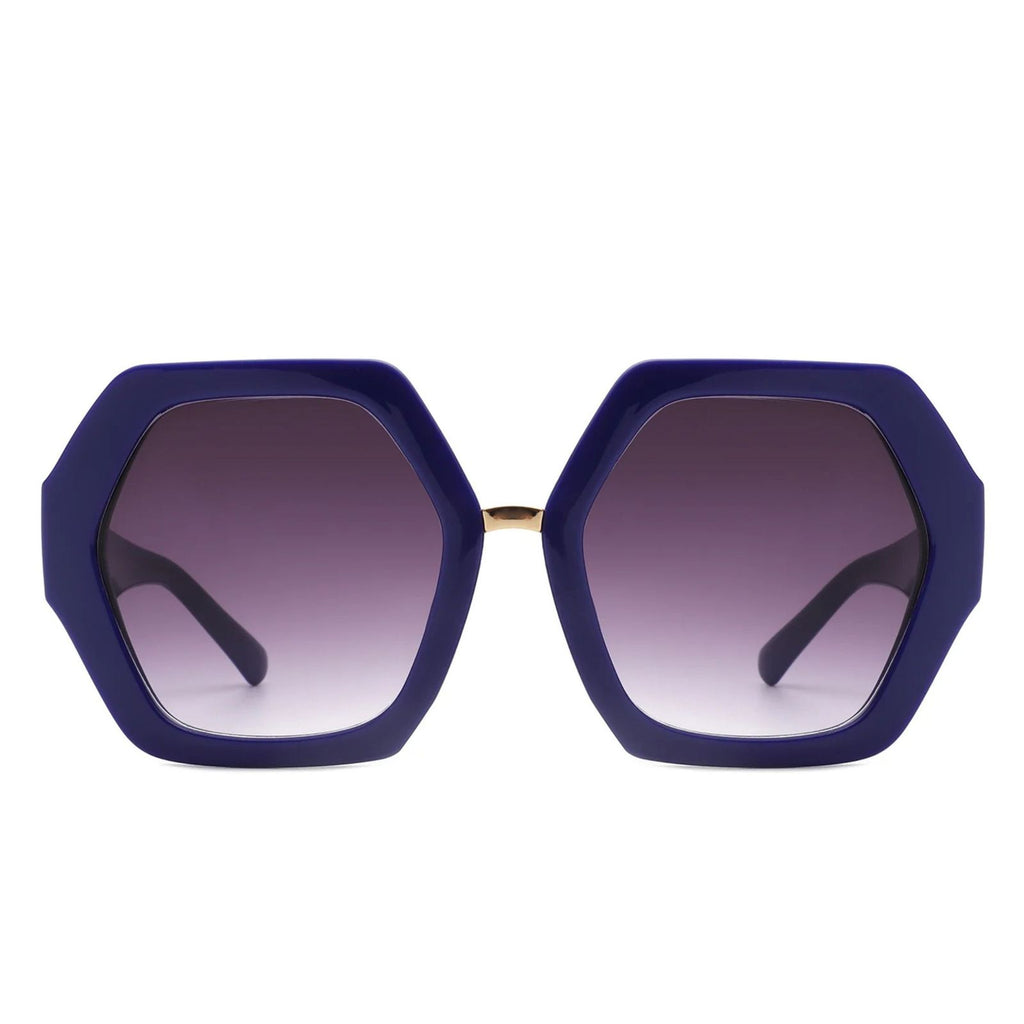 Sunglasses Royal Blue Geometric Hexagon Oversized