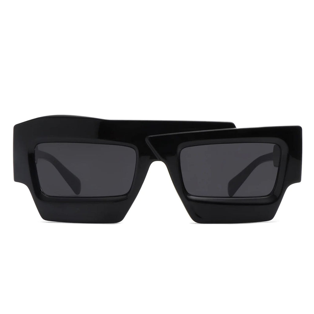 Sunglasses Black Flat Top Irregular Square Women