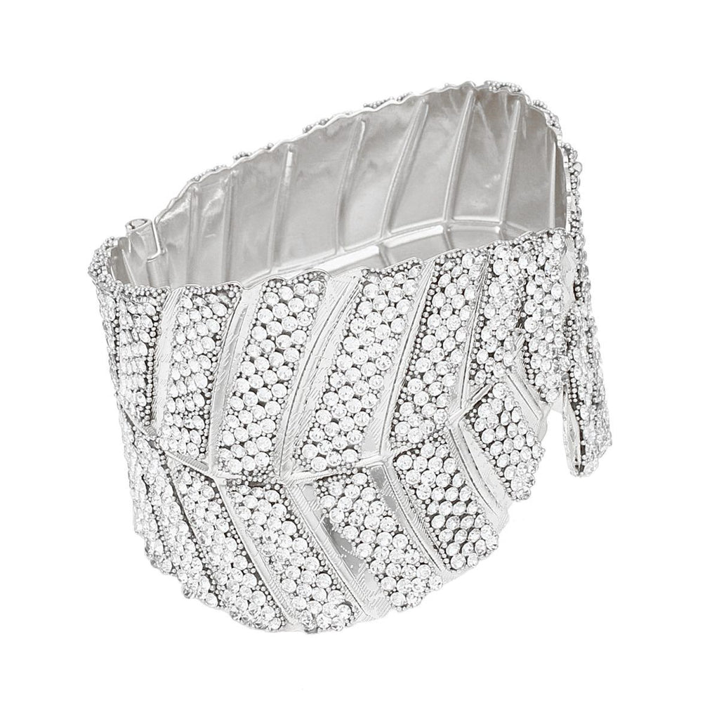 Cuff Garden Chic Encrusted Silver Leaf Bracelet