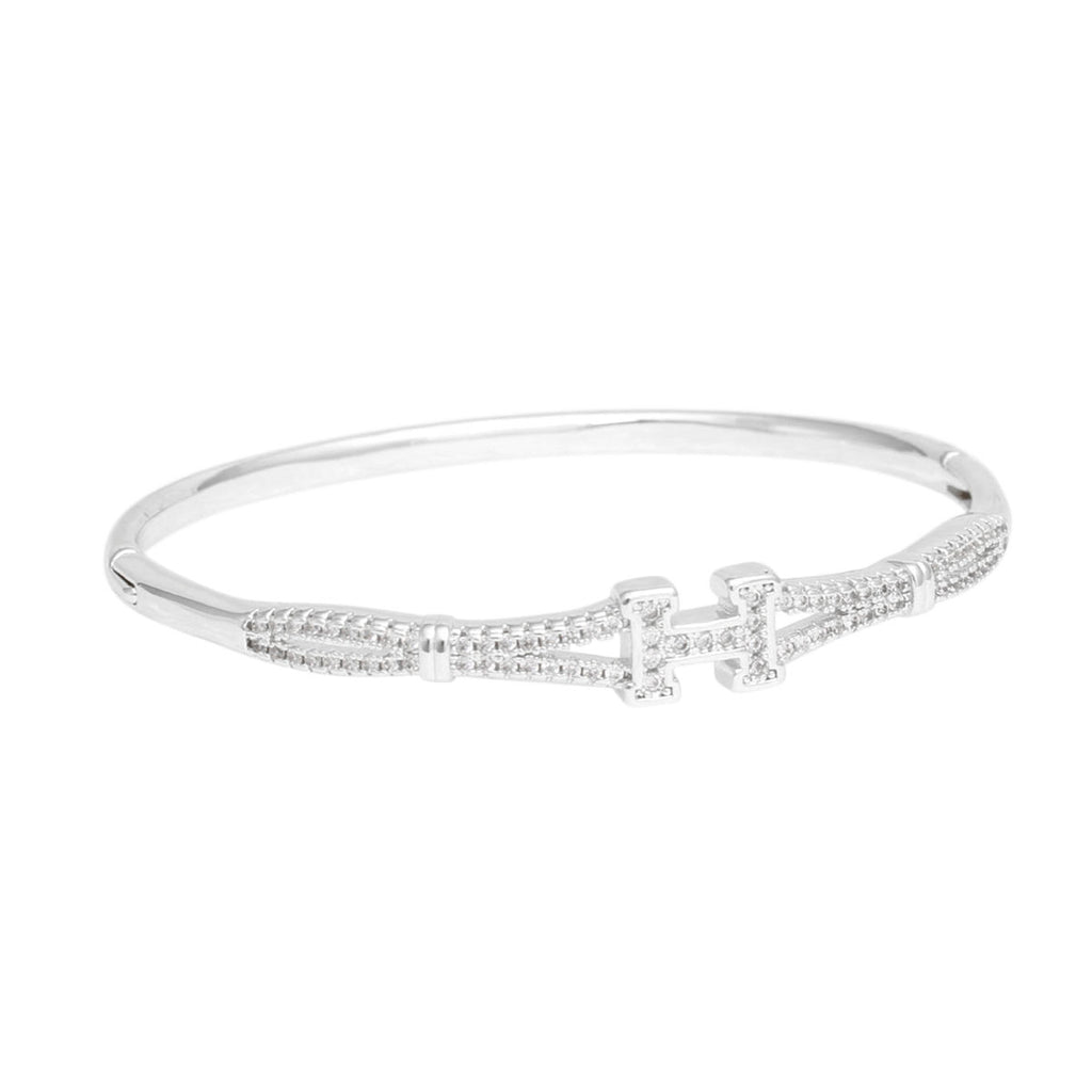 Bangle Sleek Timeless Luxe H Pave Silver Bracelet