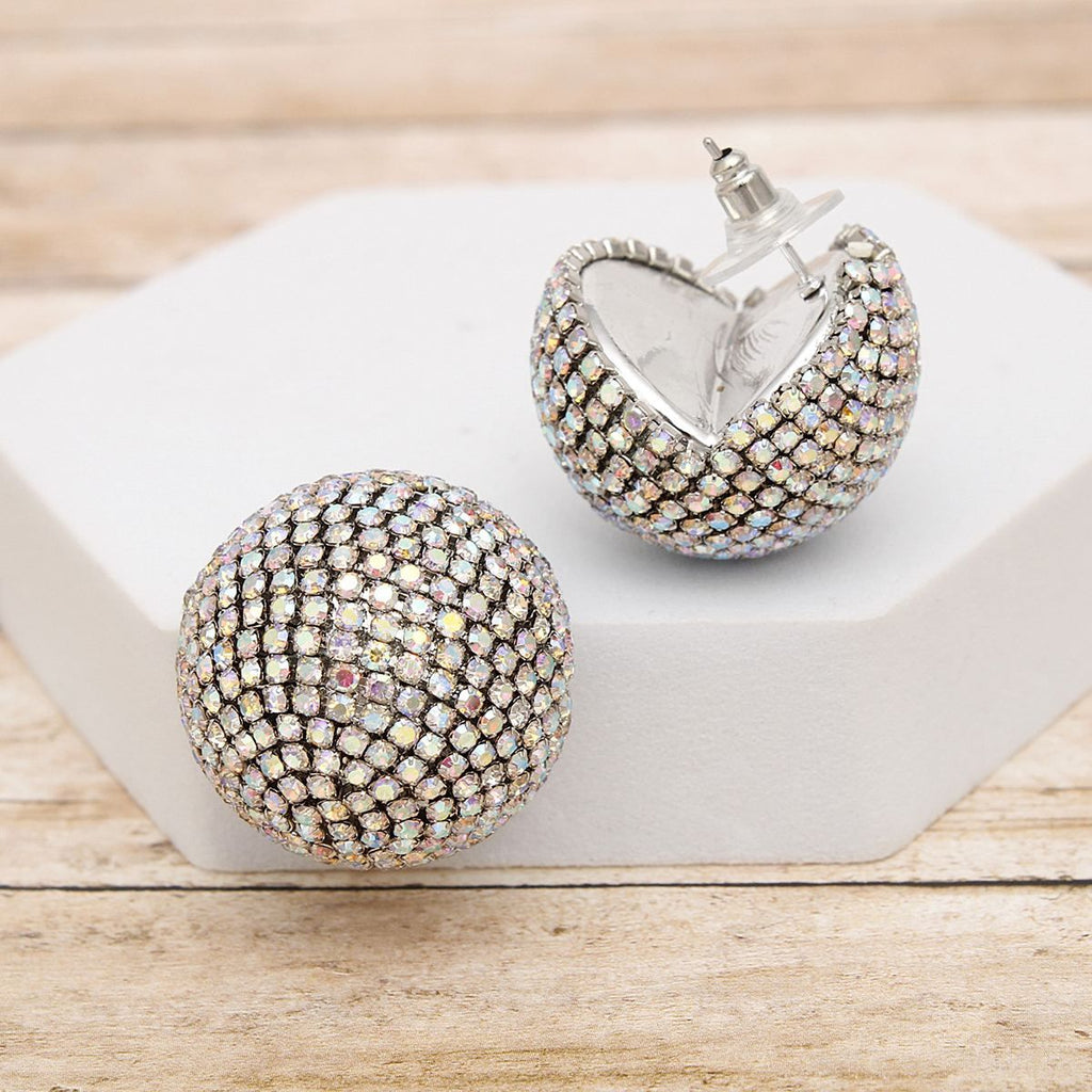 Stud Disco Glam Radiant Aurbo Silver Sphere Earrings