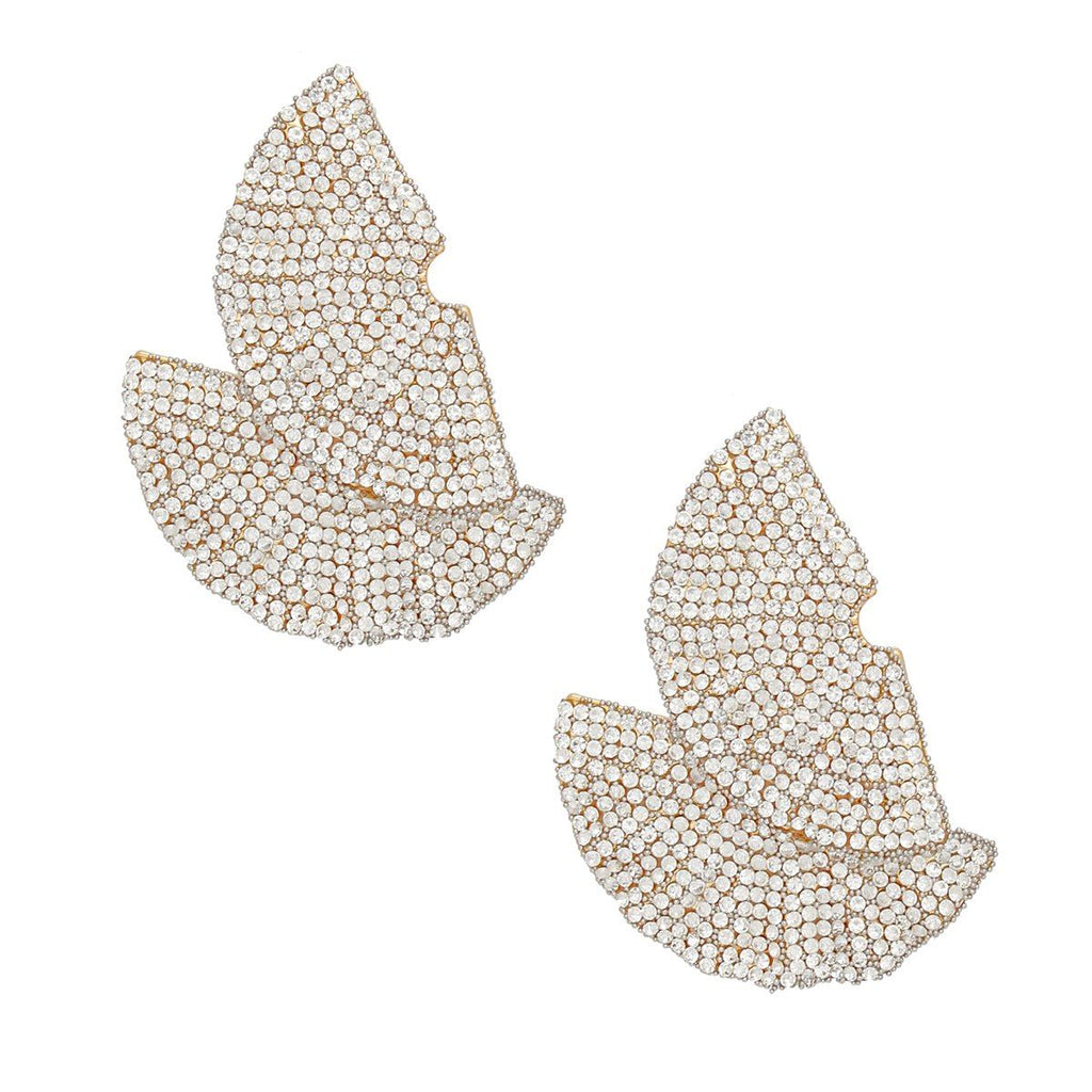 Stud 1920s Gold Ruffle Fan Rhinestone Earrings