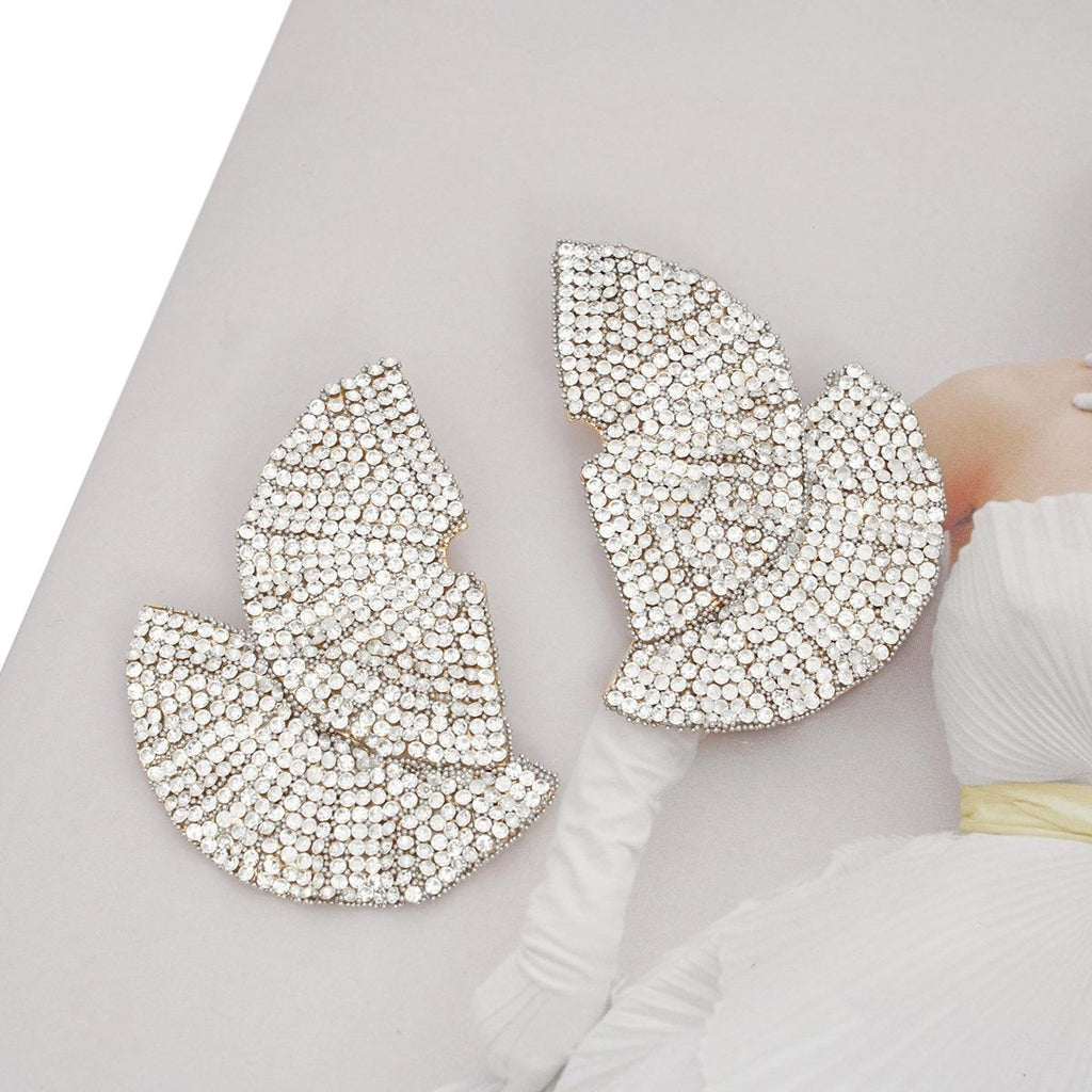 Stud 1920s Gold Ruffle Fan Rhinestone Earrings