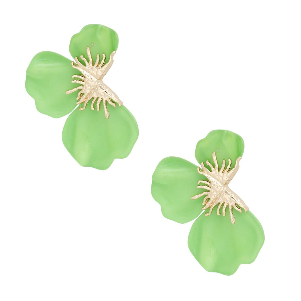 Studs Green Tropical Bloom Triple Petal Earrings