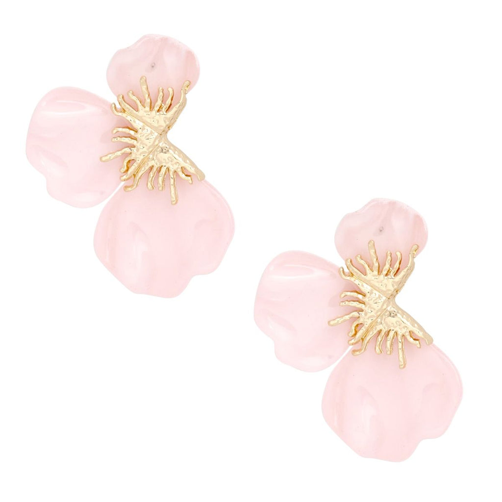 Studs Pink Tropical Bloom Triple Petal Earrings